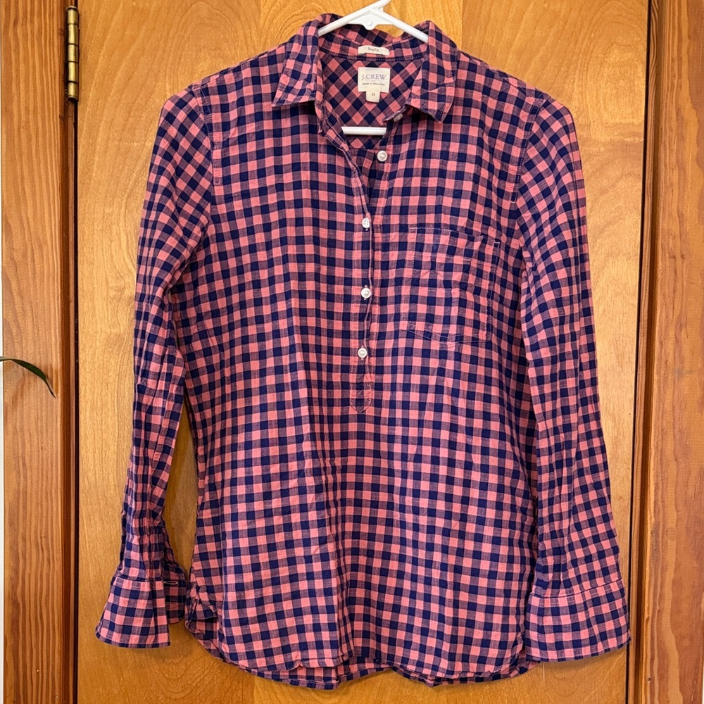 J. Crew Pink and Navy Plaid Shirt